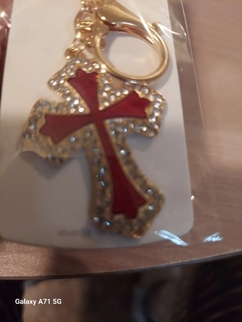 Red and Gold-tone Cross Keychain / Bagcharm